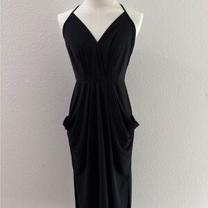 BCBGeneration Black Halter Maxi with Draped Pockets